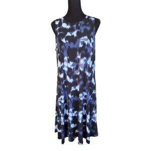 Anne Klein Sleeveless Scoop Neck Black & Blue Geometric Print A-Line Dress, 12